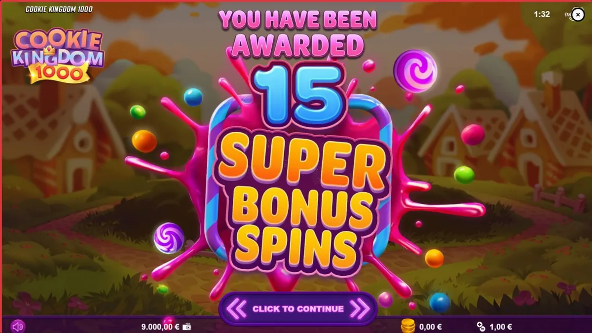 Tampilan visual penuh warna dari slot Cookie Kingdom 1000 dengan karakter beruang koki.