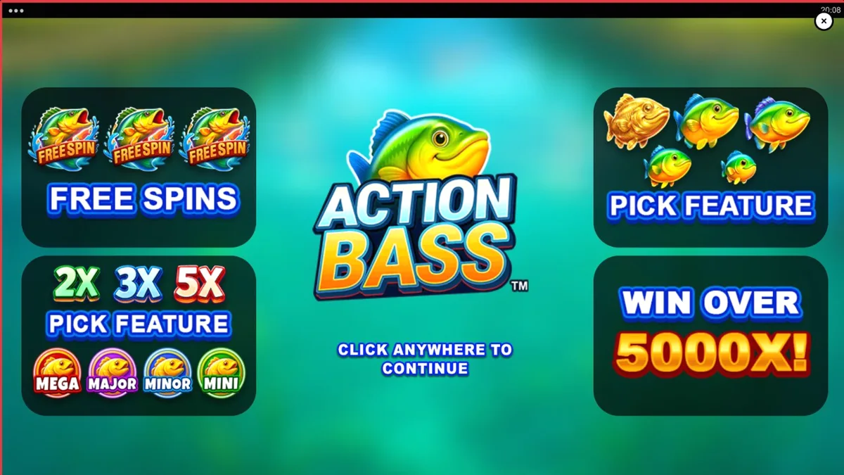 Tampilan visual slot Action Bass yang menampilkan perahu pemancing dengan latar belakang danau yang tenang